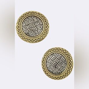 Gold and Silver Round Woven Earrings. Clip On. New